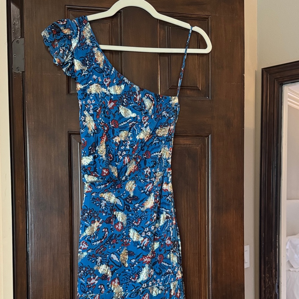 Karina Grimaldi Blue Floral One-Shoulder Dress